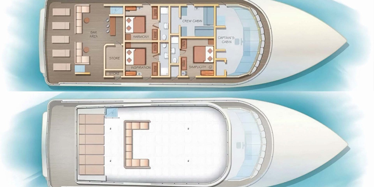 Аренда 31 метровой мега яхты Alice на Мальдивах - планы палуб
